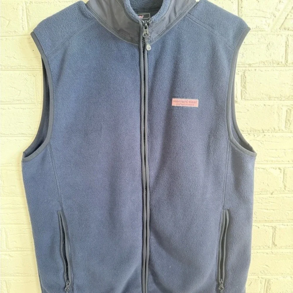 Vineyard Vines Fleece Vest Navy Blue Size S Full‎ Zip Pockets